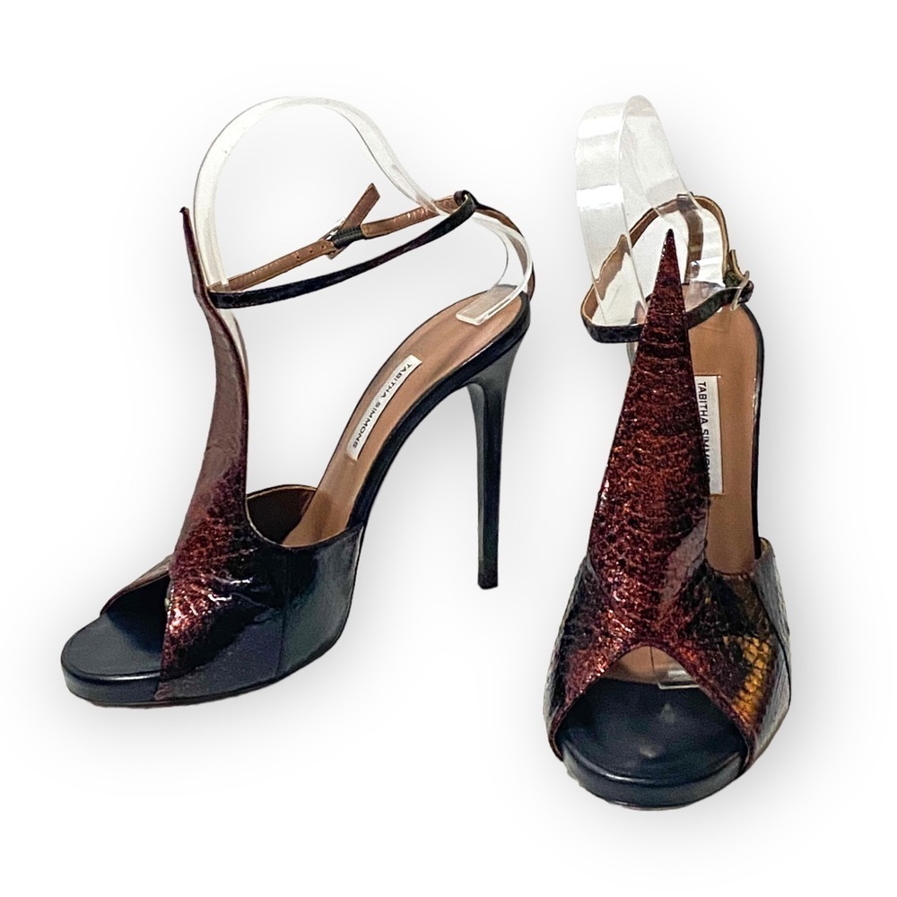 Tabitha Simmons Pearlized Ombre Snake Ankle Strap Heels, Size 38EU